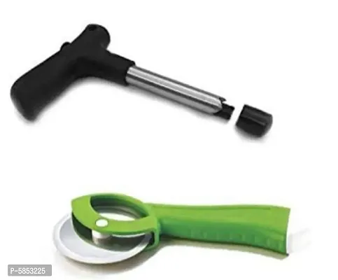 Coconut Opener Tool (Stainless Steel) with Multipurpose Pizza Cutter.-thumb0