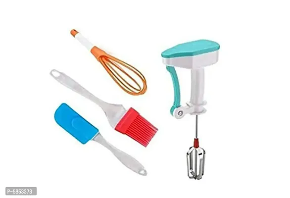 Silicone Oil Brush and Spatula, Plastic Whisk Beater and Manual Power Free Hand Blender-thumb0