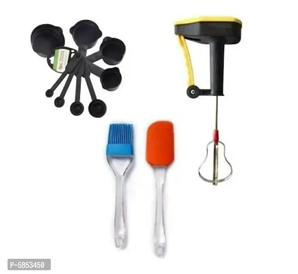 Power Free Hand Blender with Silicone Spatula Oil Brush and Measuring Spoons Cups Kitchen Tool Set Combo