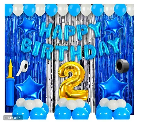 2nd Birthday Decoration Items For Boys -63Pcs Blue and Silver Decoration - 2nd Birthday Party Decorations,Birthday Decorations kit-thumb0
