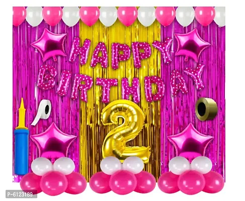 2nd Birthday Decoration Items For Girls -63Pcs Pink and Gold Decoration - 2nd Birthday Party Decorations,Birthday Decorations kit