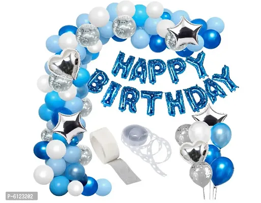 Blooms MallHappy Birthday Decorations Kit for Boys- 50pcs with Foil Balloon, Latex and Metallic Balloons, Balloon Arch and Glue Dot Blue Balloons For Decoration  Blue and White Balloons for Decoration