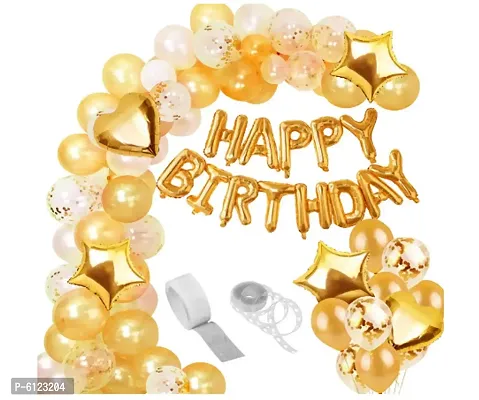 Happy Birthday Foil Balloon Decoration Set -50Pcs Balloon Garland Kit- Alphabet Golden Balloons, Metallic Balloons, Confetti Ballon, Heart and Star Foil Balloons For Birthday Decoration