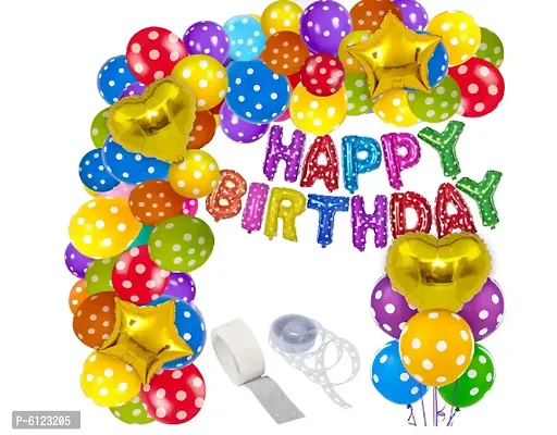 Happy Birthday Decorations Kit for Boys and Girls- 57pcs with Foil Balloon, Latex and Metallic Balloons, Balloon Arch and Glue Dot Multicolour Balloons For Decoration / Multicolour Birthday Decorations Ki-thumb0