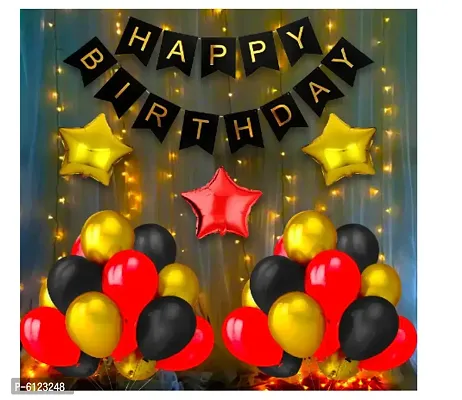 Happy Birthday Decoration Kit Combo With Fairy Led Lights 45pcs Set Happy Birthday Bunting;Balloon; Star Foil-thumb0