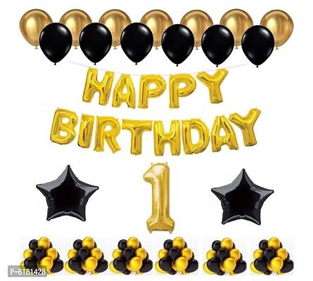 1 Set Happy Birthday Foil Balloons (Golden Color, 2 PcsBlack Foil Star , 50 Pcs Metallic Balloons   (Black and Golden), Special No. Foil Number Golden