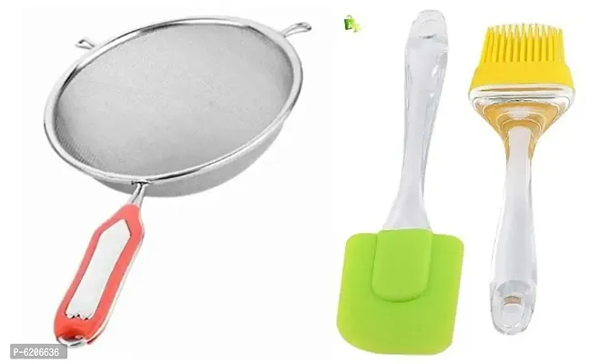 Combo of Spatula and Oil Brush Set +, Juice Strainer.