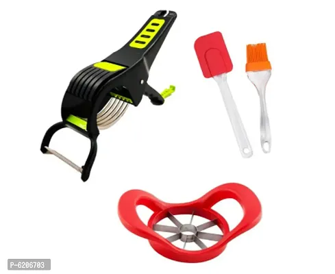 Combo Of Apple Cutter with Veg Cutter and Silicon Spoon Combo of 3 Set