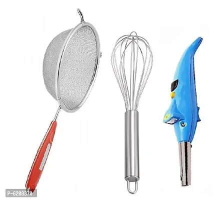 Combo of Soup Strainer, Egg Beater (steel) +Dolphine Gas Lighter