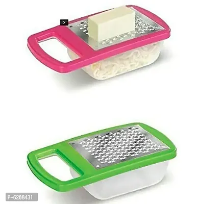 Combo of   2 PCS  Mini Cheese Garlic Ginger Grater Stainless Steel Blade with Detachable Unbreakable Clear Storage Container