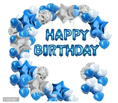 Happy Birthday Decoration Set 63pc Combo Include Happy Birthday Foil, Metallic, Confetti and Star Balloon-thumb0