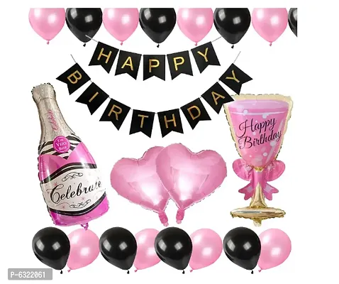 Happy Birthday Decorati, 1 Pc Large Bottle Foil Ballo , 1 Pc Large Glass Foil Ballo  2 Pcs pink foil  Heart and 40