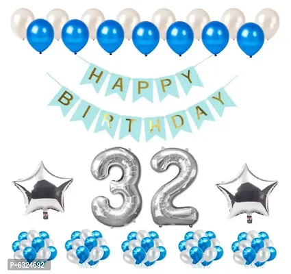 1 Set Happy Birthday blue Banner , 2 Pcs silver  Foil Star , 50 Pcs Metallic Ballo,SELECTIVE No. Foil Number Silver