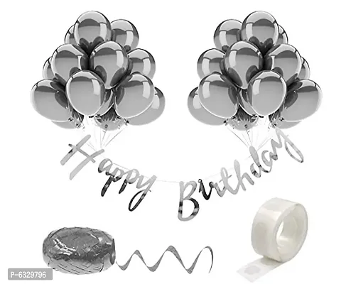 Happy Birthday Decoration Pink Kit Combo 53 Pcs - 1Pcs Set silver    Cursive Bunting Banner r,50Pcs silver   Metallic Balloons,1Pcs Ribbon,1Pcs Glue Dot.