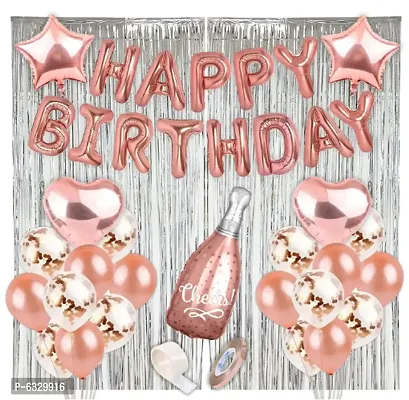 Rose Gold Birthday Decorations Items 40Pcs Combo Set - 1pc rose gold happy birthday foil balloon, 15pcs rose gold metallic, 15pcs rose gold confetti balloon, 2pcs rose gold heart foil, 2pcs rose gol-thumb0