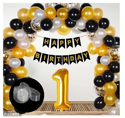 Happy Birthday Decoration kit Birthday Party Decoration 33 Pcs -  10 golden, 10 silver  10 Golden  metallic balloons + happy birthday banner + special no. letter golden foil balloon 1 Ba