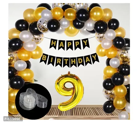 Happy Birthday Decoration kit Birthday Party Decoration 33 Pcs -  10 golden, 10 silver  10 Golden  metallic balloons + happy birthday banner + special no. letter golden foil balloon 1 Ba