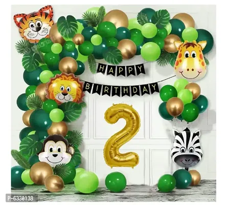 Jungle Theme  78 Pcs -  30 Dark Green 30 Light Green 10 Golden balloons and 1 PCS Black  birthday banner and selective  no.  letter golden foil balloon 5 pcs-thumb0