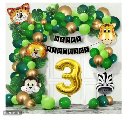 Jungle Theme  78 Pcs -  30 Dark Green 30 Light Green 10 Golden balloons and 1 PCS Black  birthday banner and selective  no.  letter golden foil balloon 5 pcs