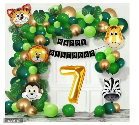 Jungle Theme  78 Pcs -  30 Dark Green 30 Light Green 10 Golden balloons and 1 PCS Black  birthday banner and selective  no.  letter golden foil balloon 5 pcs