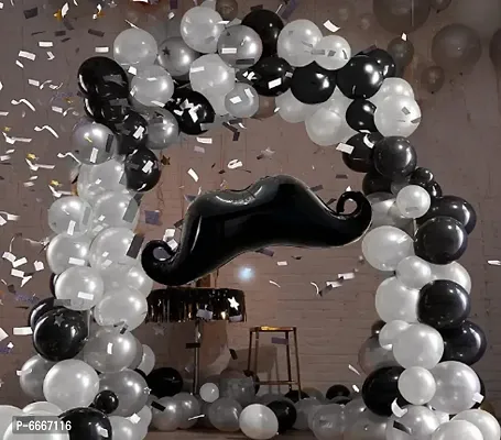 Mall Set of 31 Pcs Happy Birthday / Anniversary / Bachelorette Decoration Kit Comb - 1  mustache  Foil Balloon  15 Black Metallic Balloons  15 White Metallic Balloons