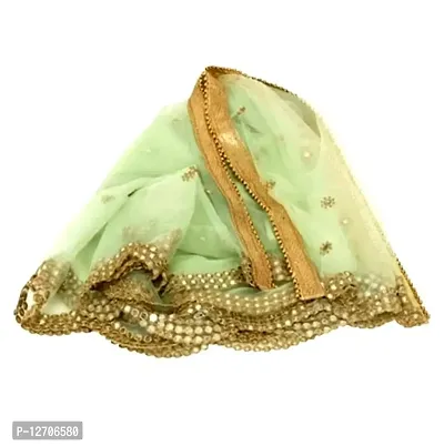 Trendy Net Mint Green Embroidered And Mirror Work Dupatta For Women
