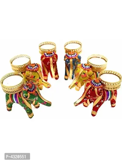 Beautiful Hathi Candle Stand with Candle (Pack of 6)