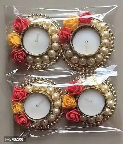 Beautiful Tea Light Candle Holder With Candle For Diwali, Home And Office Decoration, Birthday Celebration(Pack Of 4)-thumb0