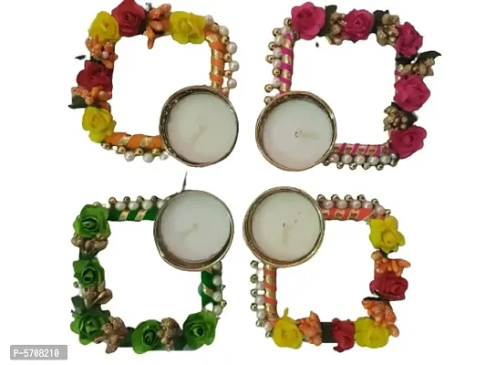 Beautiful Tea Light Candle Holder With Candle For Diwali, Home And Office Decoration, Birthday Celebration(Pack Of 4)