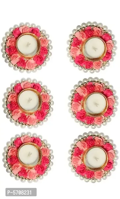 Beautiful Tea Light Candle Holder With Candle For Diwali, Home And Office Decoration, Birthday Celebration(Pack Of 6)