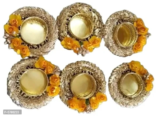 Beautiful Tea Light Candle Holder With Candle For Diwali, Home And Office Decoration, Birthday Celebration(Pack Of 6)-thumb0