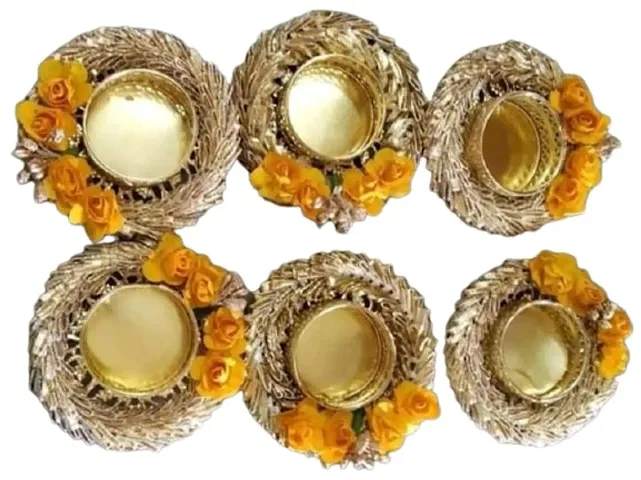 Pack of 6-  Tea Light Candle Holder With Candle For Diwali