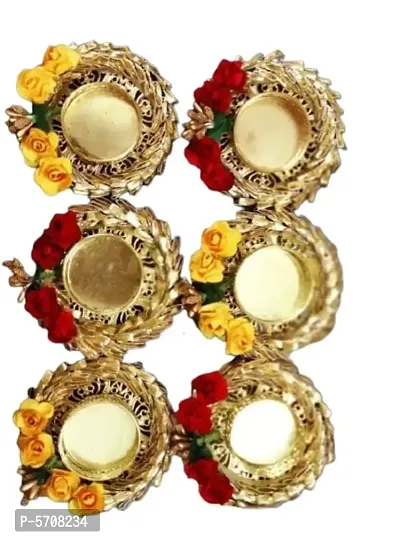Beautiful Tea Light Candle Holder With Candle For Diwali, Home And Office Decoration, Birthday Celebration(Pack Of 6)