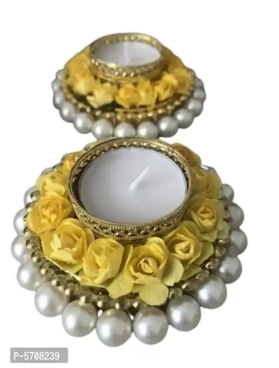 Beautiful Tea Light Candle Holder With Candle For Diwali, Home And Office Decoration, Birthday Celebration(Pack Of 2)