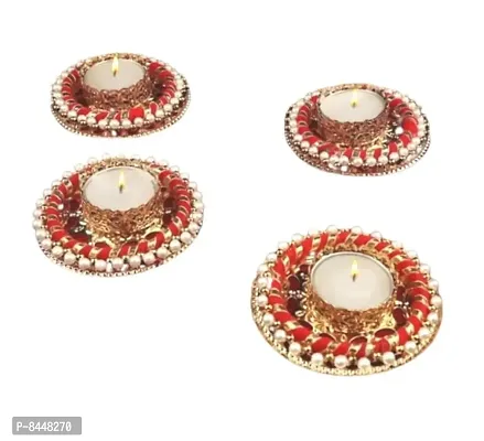Beautiful Artificial Rose Flower Diya Rangoli Candles Tealight Holder Diwali Diya Decorative Flowers -Set Of 4