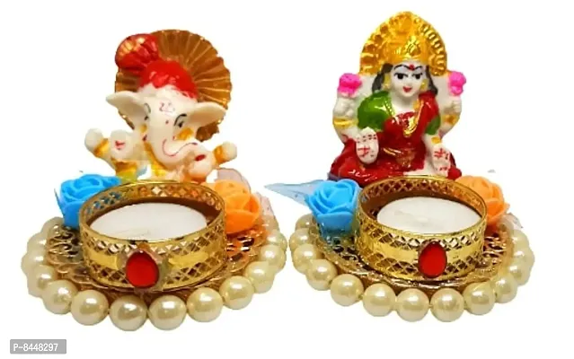 Beautiful Tea Light Candle With Lakshmi Ji And Ganpati Ji Candle Holder With Candle For Diwali, Home And Office Decoration, Birthday Celebration