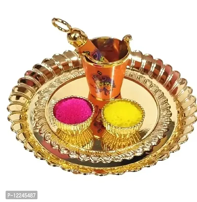Radha Krishna Printed Bucket Pichkari for Laddu Gopal ji Holi Celebration Red, Plate Diameter 5 inch, 2 empty bowls-thumb0