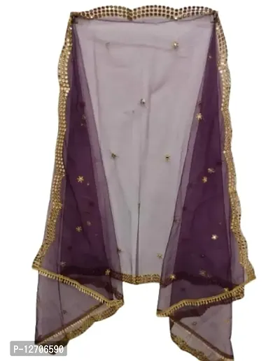 Trendy Net Purple Embroidered And Mirror Work Dupatta For Women-thumb0