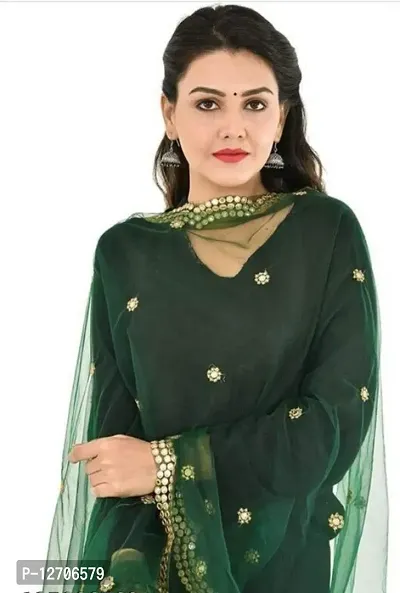 Trendy Net Green Embroidered And Mirror Work Dupatta For Women