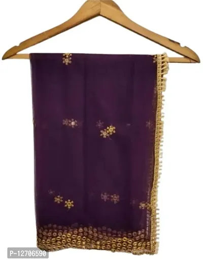 Trendy Net Purple Embroidered And Mirror Work Dupatta For Women-thumb3