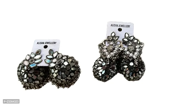 Multicoloured Alloy Jhumkas Earrings For Women Pair Of 2