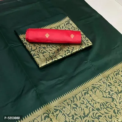 Green Colored Daman Patto Party Wear Silk Saree with Running Blouse-thumb0