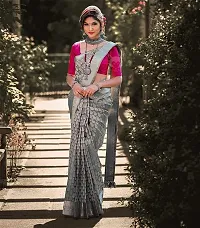 Grey Colored Designer Silk Kanjeevaram Saree with Pink Contrast Running Blouse-thumb1