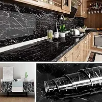 Massive Reckon Marble Self Adhesive Paper Black for Furniture Decorative Matte Granite Cover Waterproof Removable Wallpaper Roll for Countertops Cabinet (Marble-Black-40 * 200 cm)-thumb1