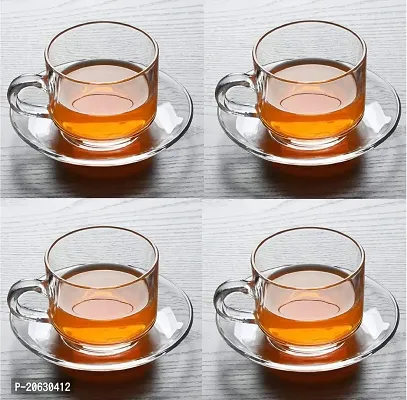 Massive Reckon? Roma Glass Tea Cup  Saucer Set, Clear Cups, 180 ml Capacity (Set of 4- Cup 4  Saucer 4) (4)