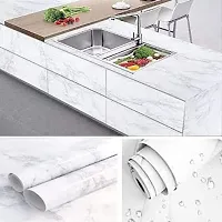 Massive Reckon Marble Self Adhesive Paper White for Furniture Decorative Matte Granite Cover Waterproof Removable Wallpaper Roll for Countertops Cabinet (40*300 cm)-thumb1