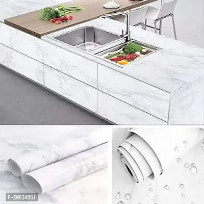 Massive Reckon Marble Self Adhesive Paper White for Furniture Decorative Matte Granite Cover Waterproof Removable Wallpaper Roll for Countertops Cabinet (40*300 cm)-thumb2