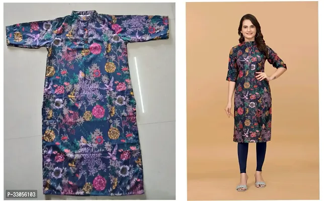 Stylish Multicoloured Poly Rayon Printed Kurta For Women-thumb0