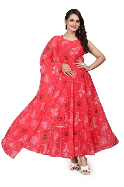 Stylish Georgette Printed Anarkali Kurta with Dupatta Set