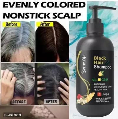 Herbal 3 in 1 Hair Dye Instant Black Hair Shampoo for Women  Men 100% Coverage Shampoo 300ml (Black) (1)-thumb0